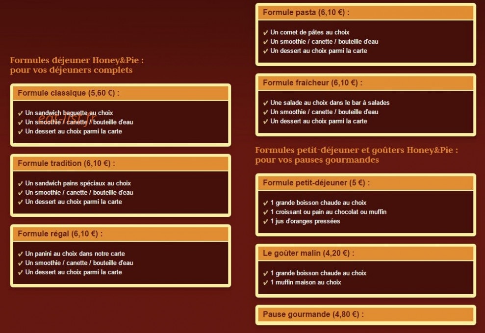 Honey & Pie — carte page 1