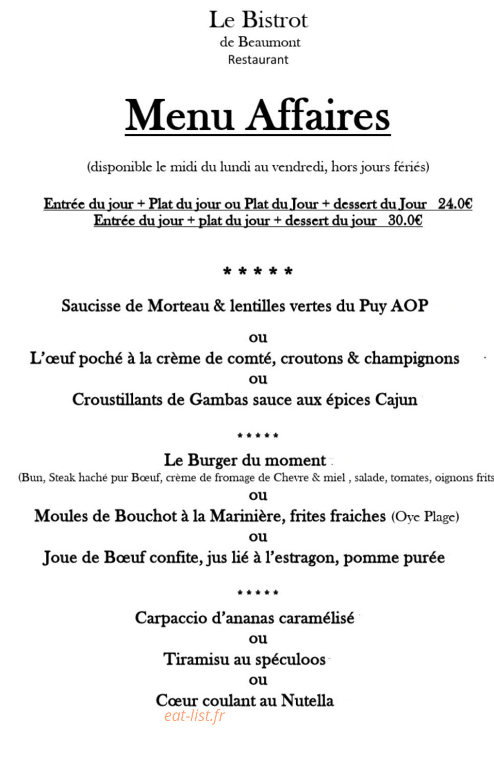 Le Bistrot de Beaumont — carte page 4