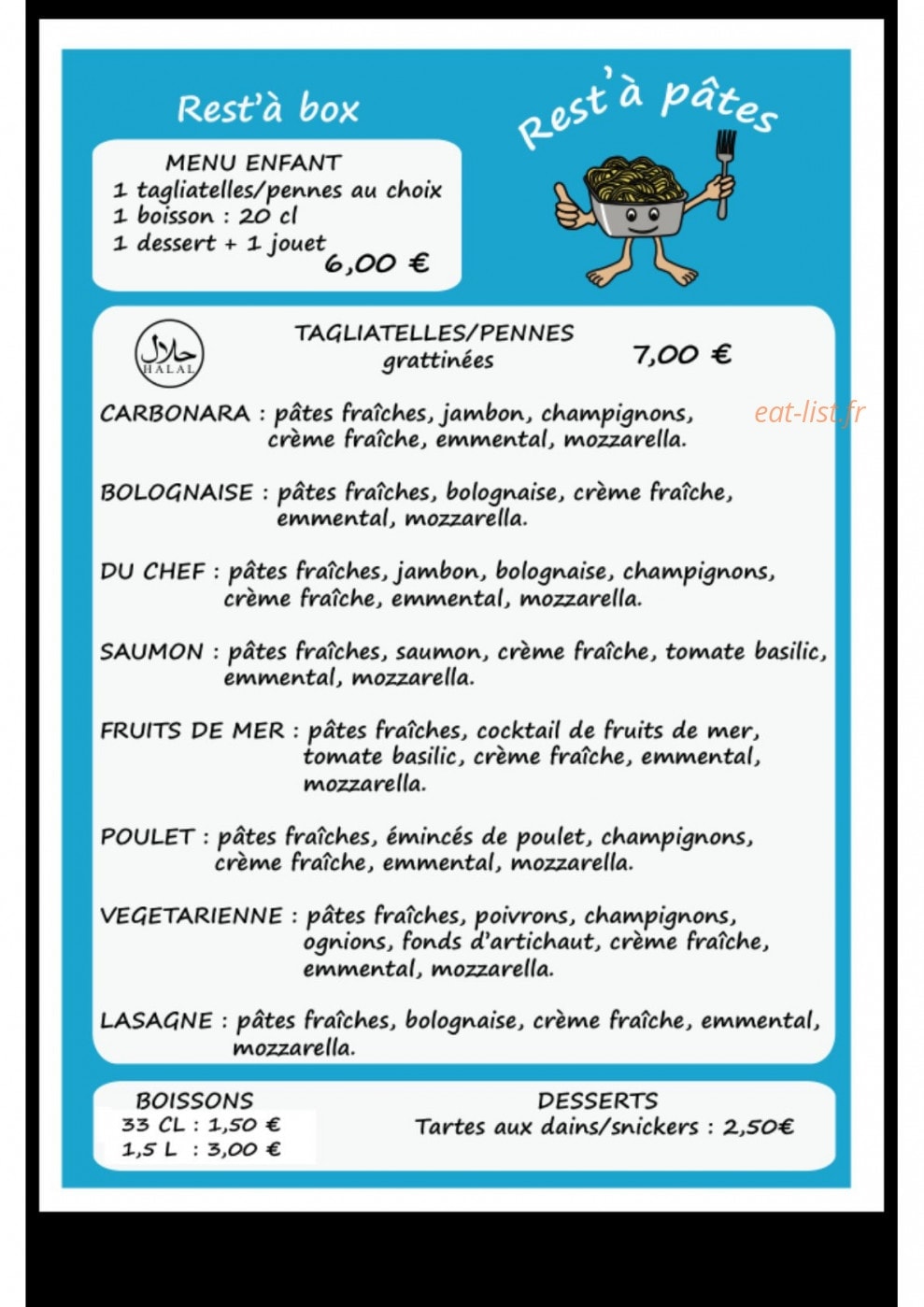 Rest'à Pâtes — carte page 1