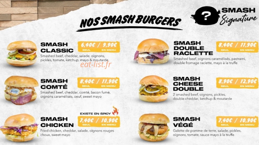 Smash burger — carte page 1
