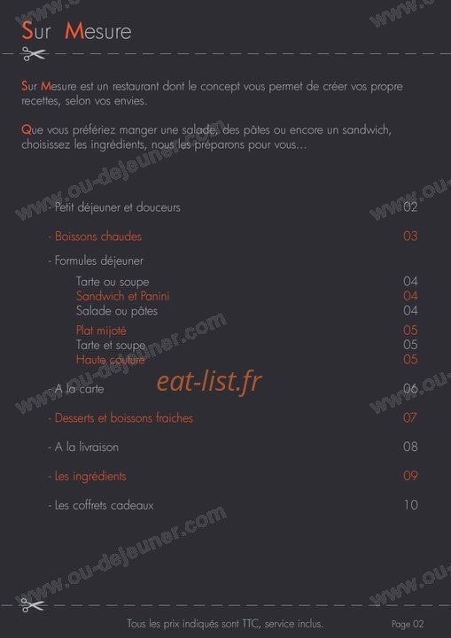 Sur Mesure — carte page 4