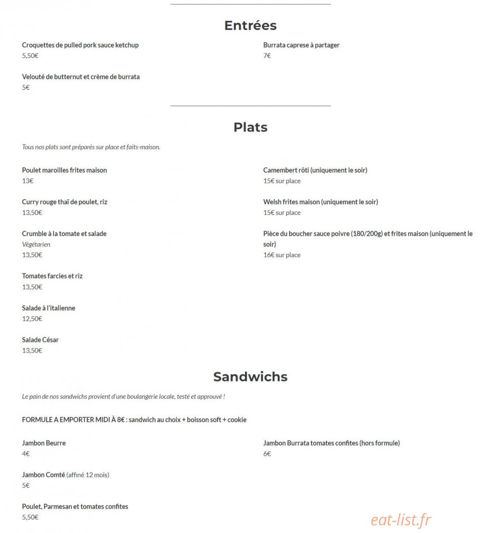 Chez Snatch — carte page 1