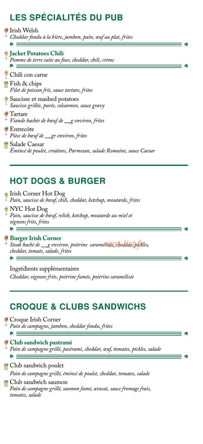 Irish Corner — carte page 3