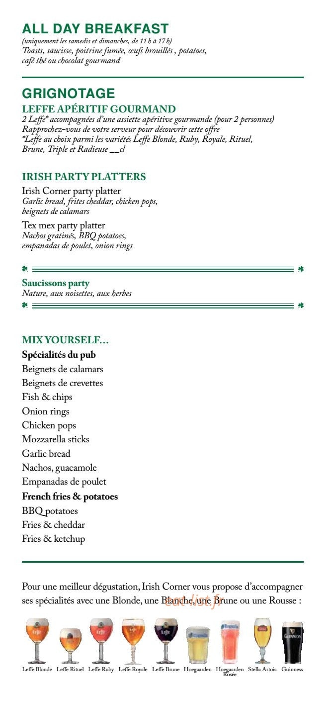 Irish Corner — carte page 2