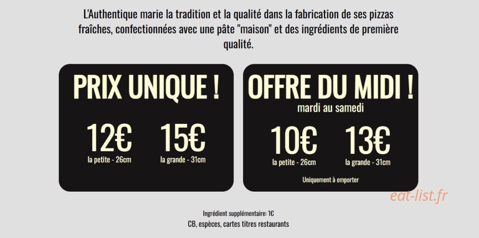 Pizza l'authentique — carte page 1
