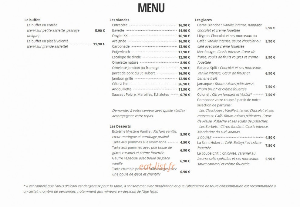 Au Saint Hubert à Annoeullin menu et photos