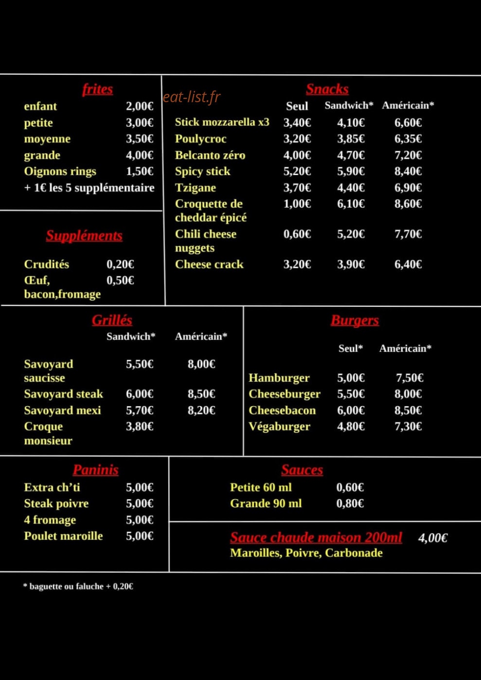On A La Frite — carte page 1