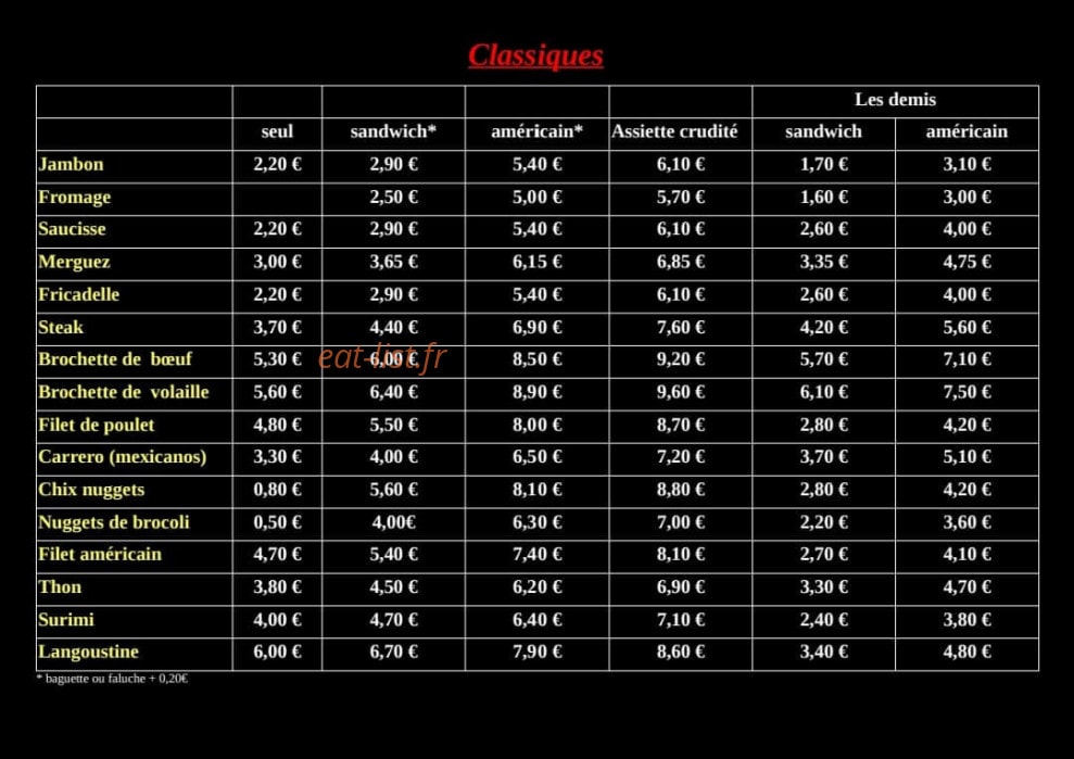 On A La Frite — carte page 2