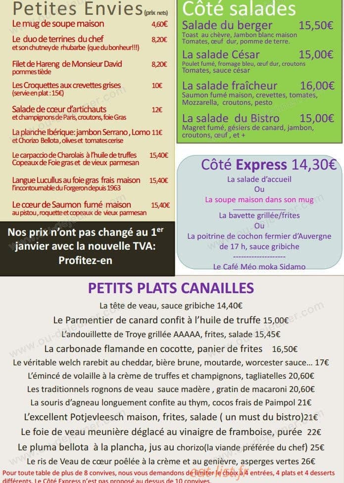 Auberge du Forgeron — carte page 1