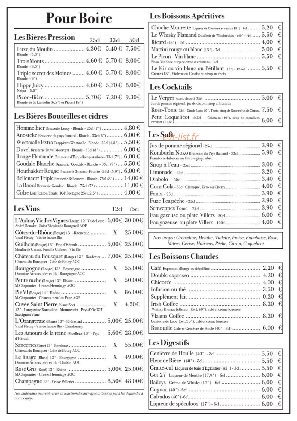 Estaminet l'Hazewinde — carte page 2