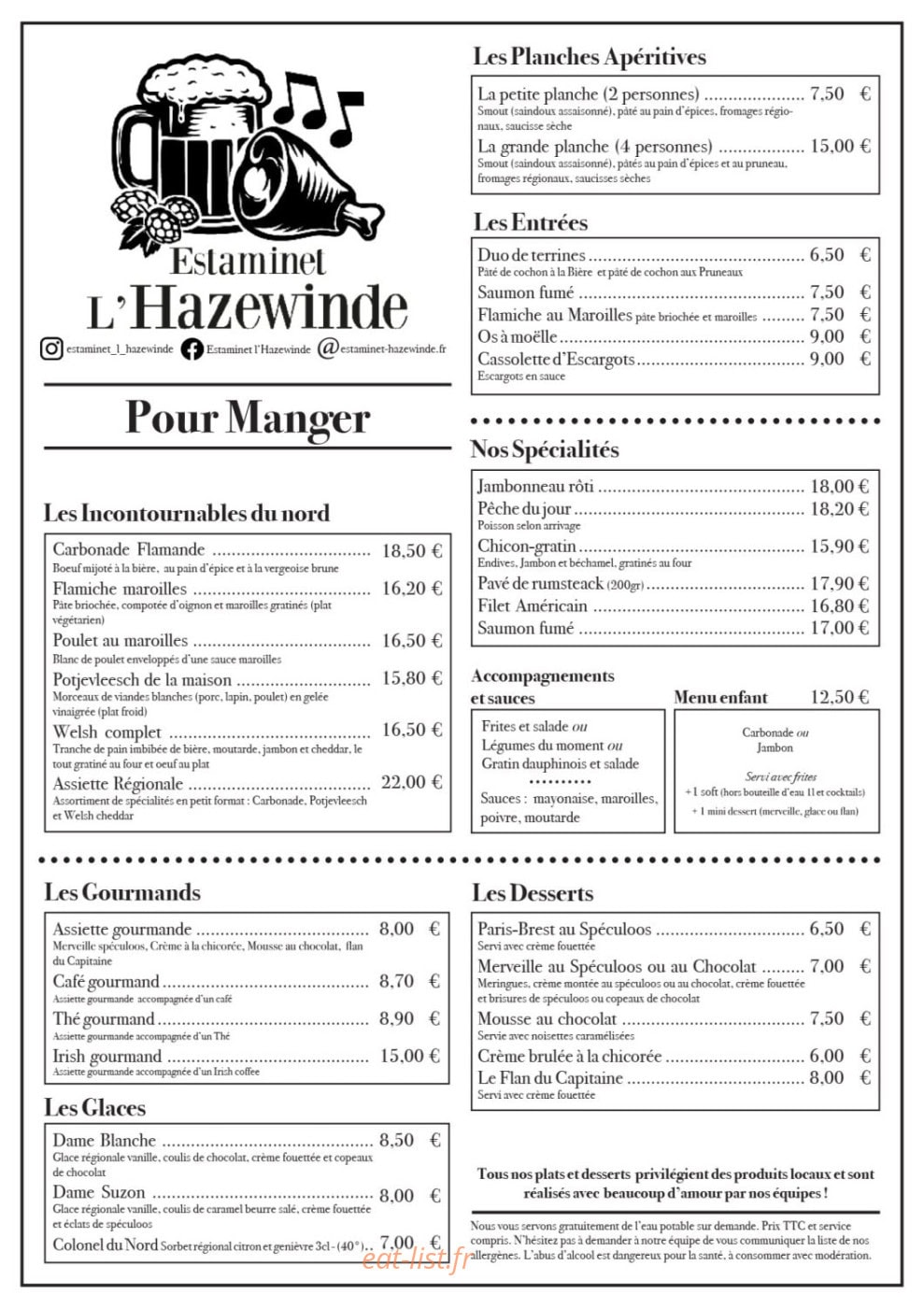 Estaminet l'Hazewinde — carte page 1
