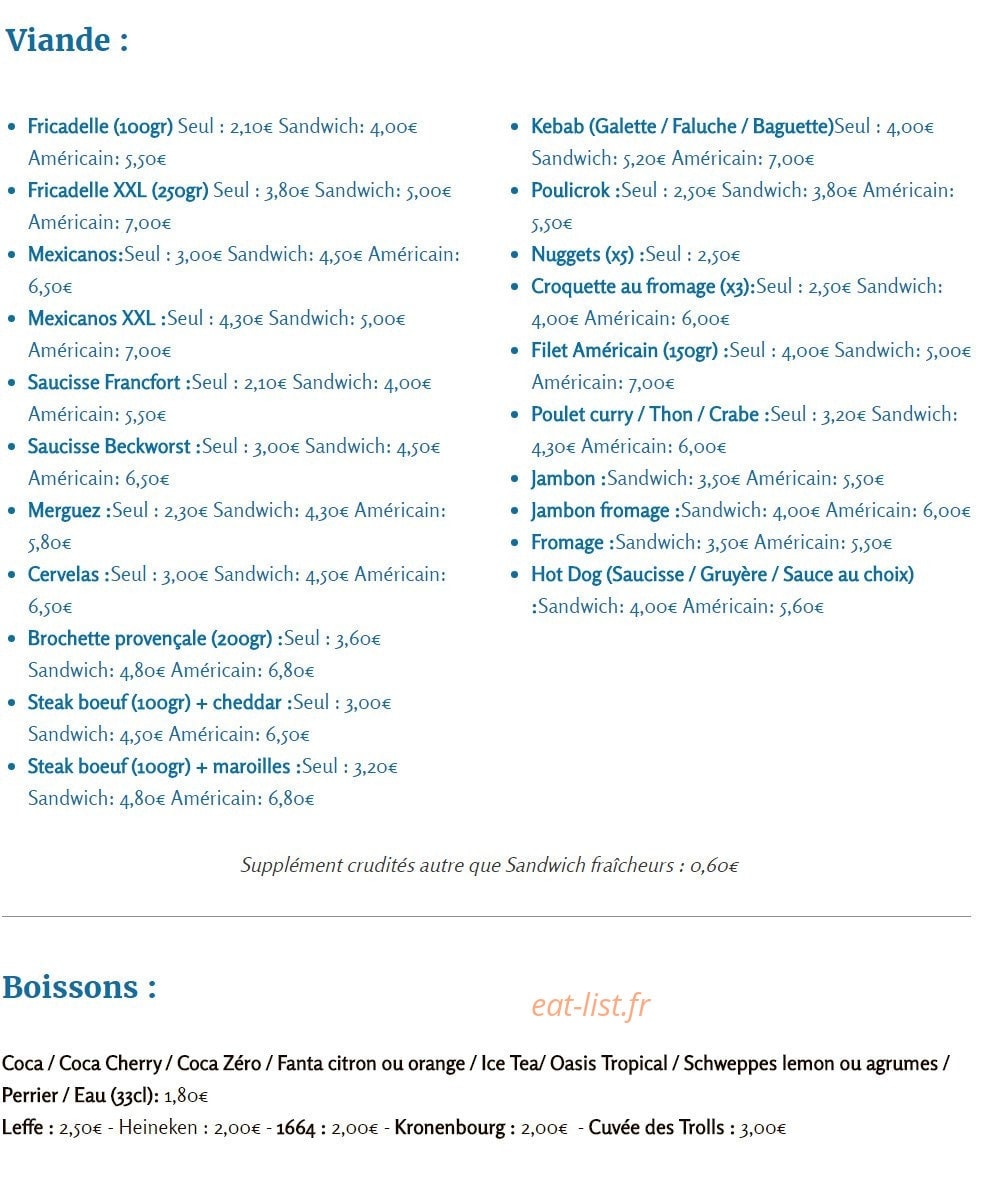 La Frite en Or — carte page 2
