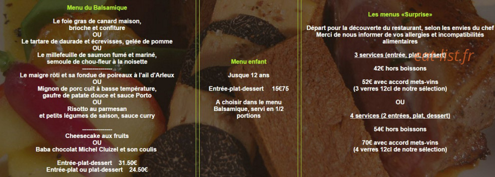 Balsamique Restaurant — carte page 1