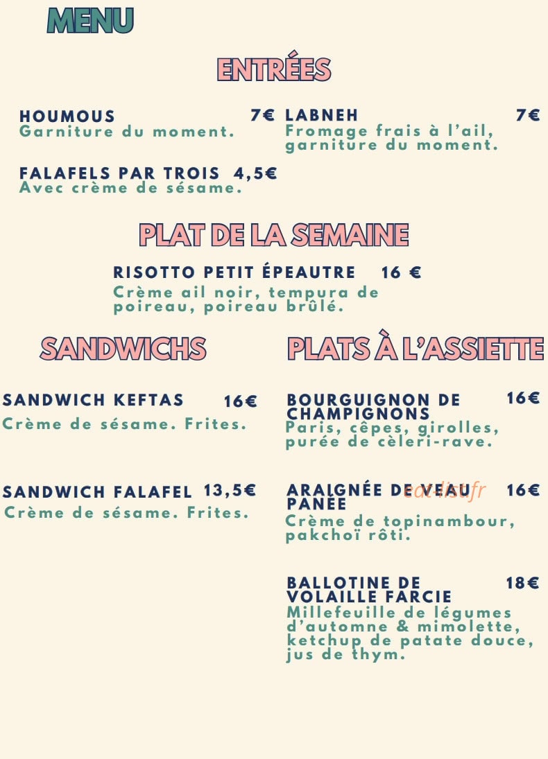 Brasserie Tandem — carte page 1