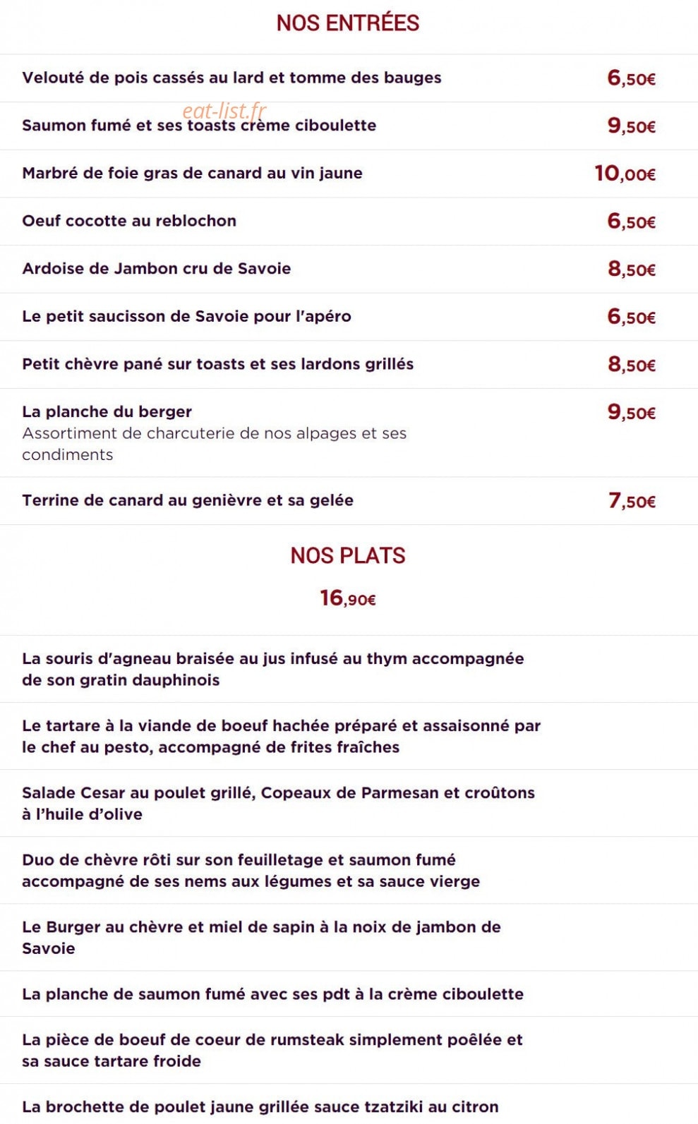La Petite Auberge — carte page 1