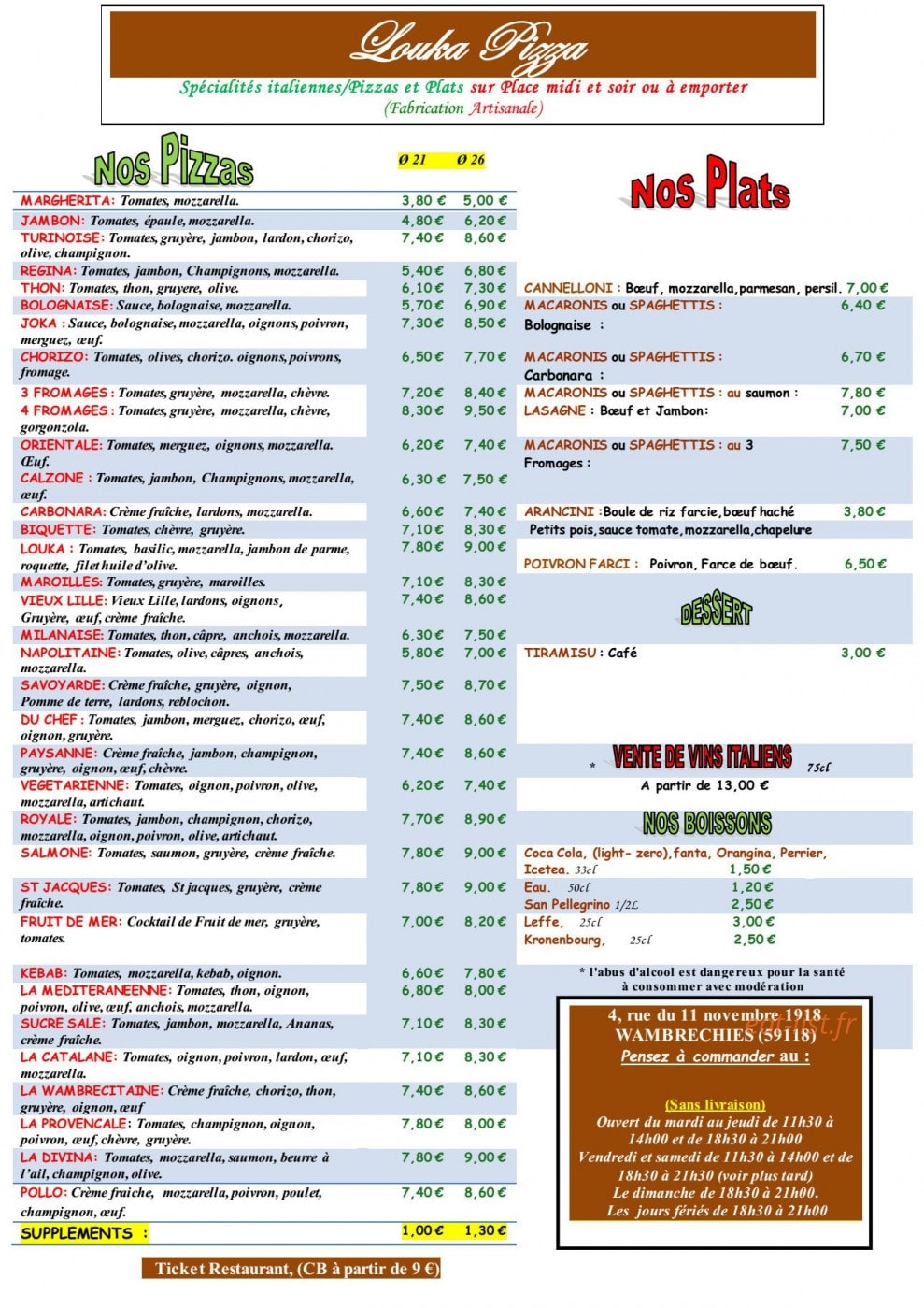 Louka Pizza — carte page 1