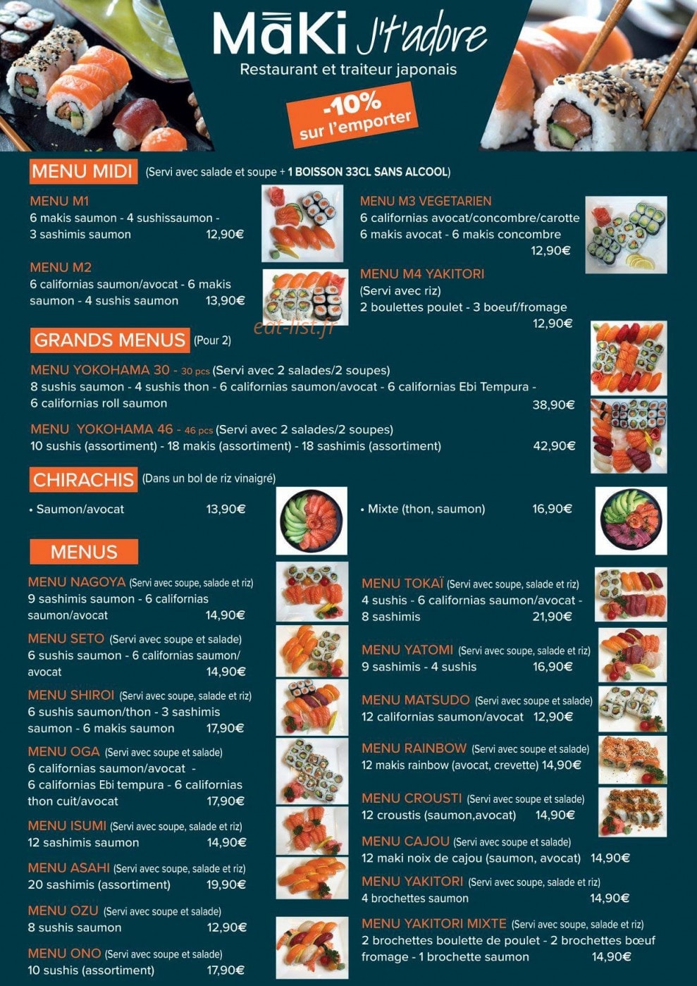 Carte et menu de Maki j't'adore à Wambrechies — Les menus