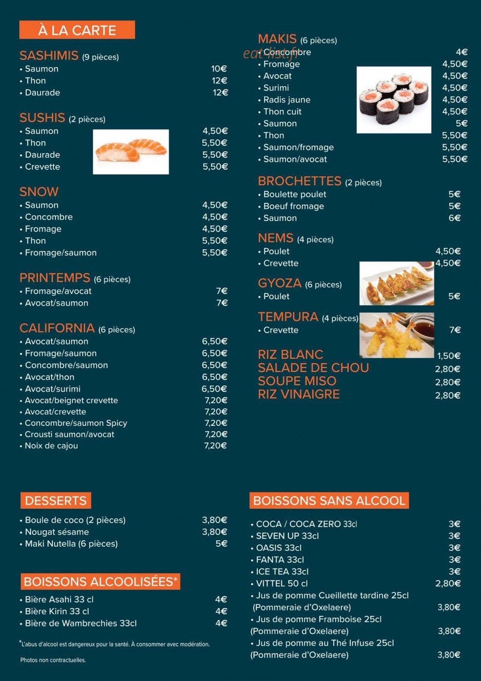 Carte et menu de Maki j't'adore à Wambrechies — Les Sashimi, makis, sushis,...