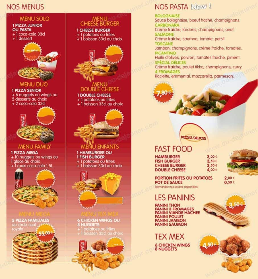 Pizzas Delices — carte page 2