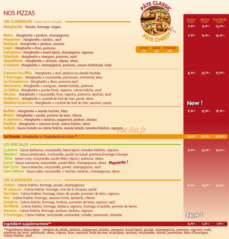 Pizzas Delices — carte page 1