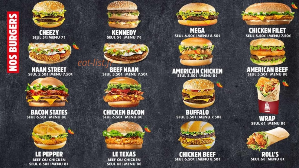 Kennedy’s Burger — carte page 1