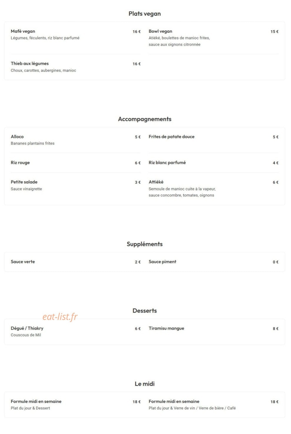 Waris Restaurant — carte page 2