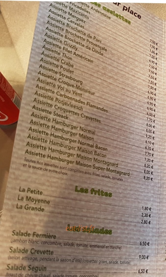 La Friterie Du Parc — carte page 1