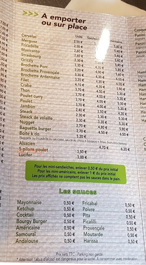La Friterie Du Parc — carte page 2