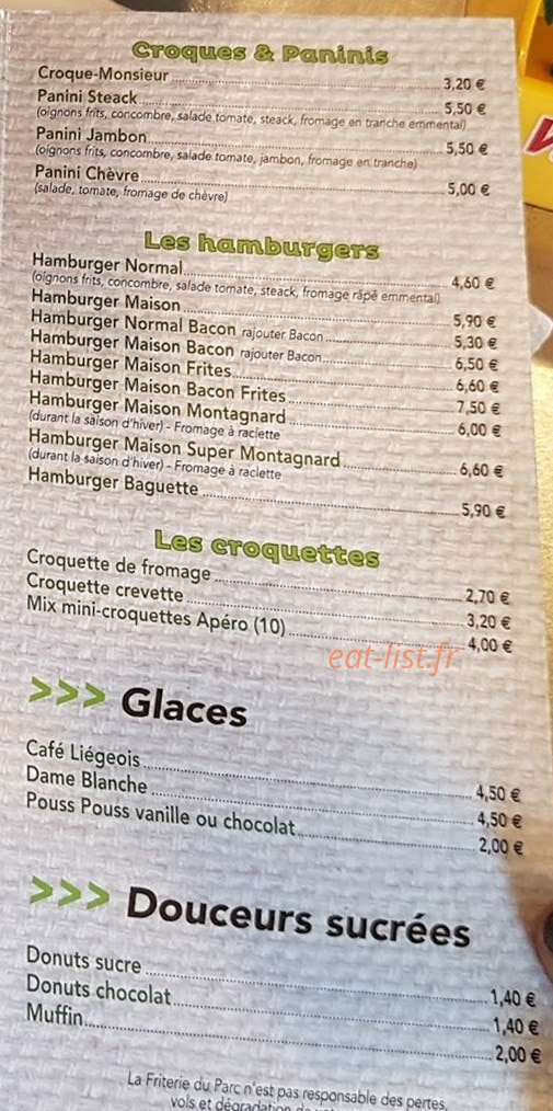 La Friterie Du Parc — carte page 3