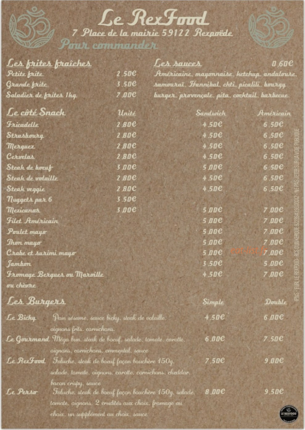 Le RexFood — carte page 1