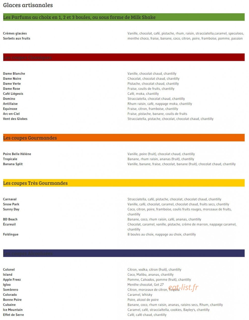 Carte et menu de Au Vent des Globes à Bray Dunes — Les glaces artisanales