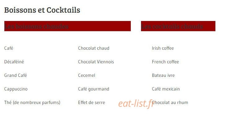 Carte et menu de Au Vent des Globes à Bray Dunes — Les boissons et cocktails