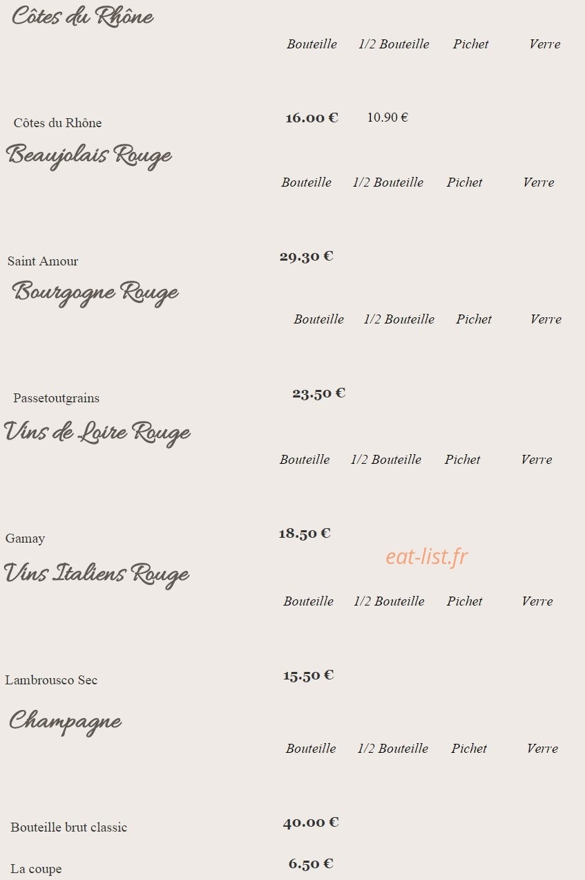 Chez Antoine — carte page 14
