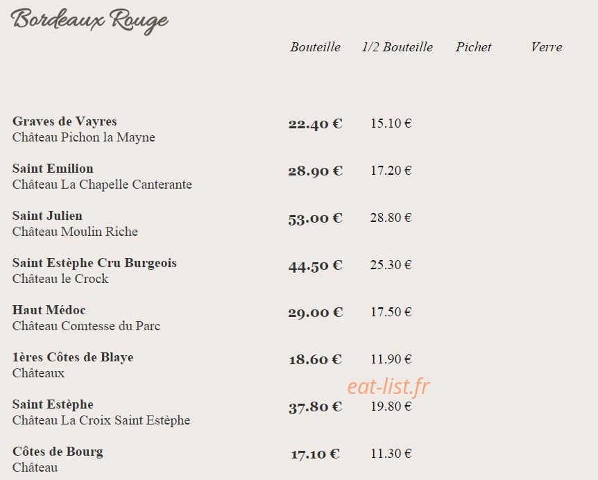 Chez Antoine — carte page 13