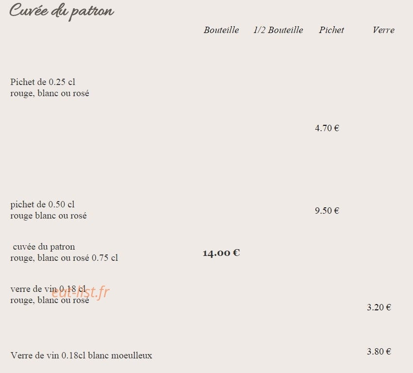 Chez Antoine — carte page 15