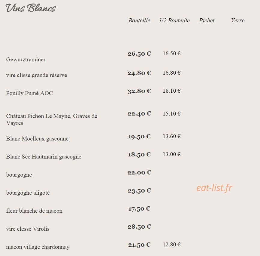 Chez Antoine — carte page 16