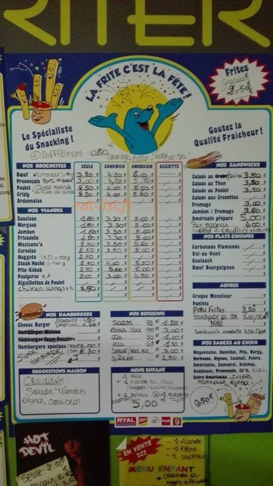 Carte et menu de Friterie de l'Escrebieux à Flers en Escrebieux — Brochettes, viandes, hamburgers,...