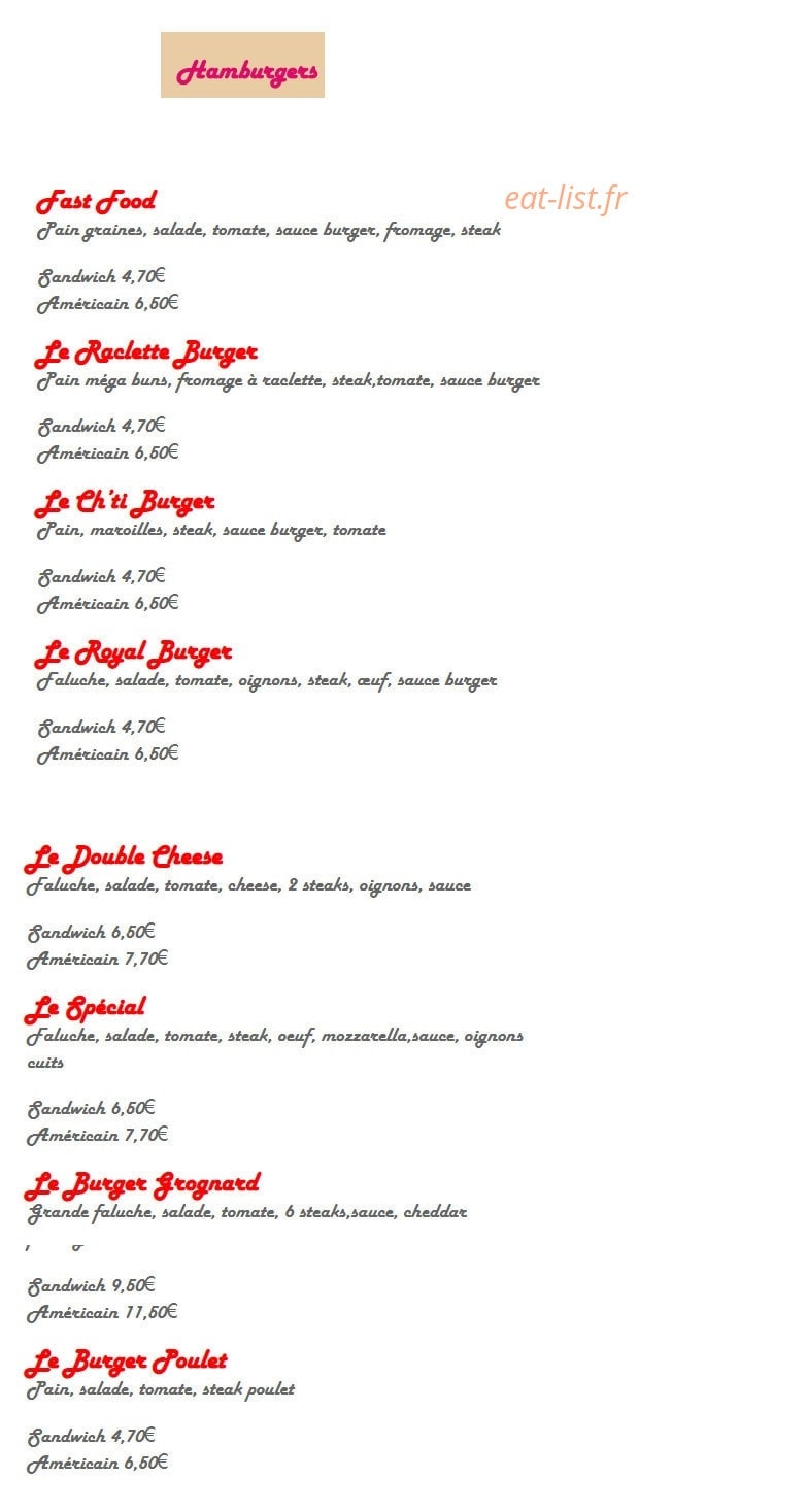 Le royal frites — carte page 1