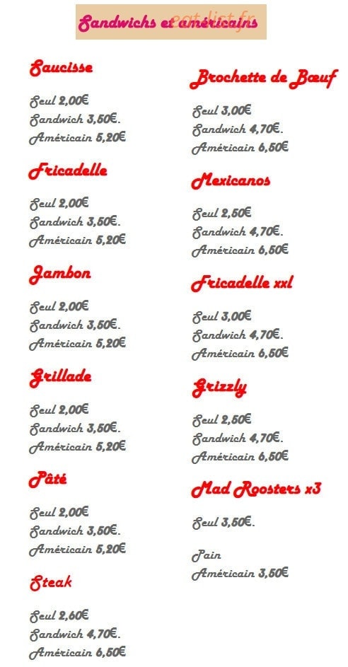 Le royal frites — carte page 2