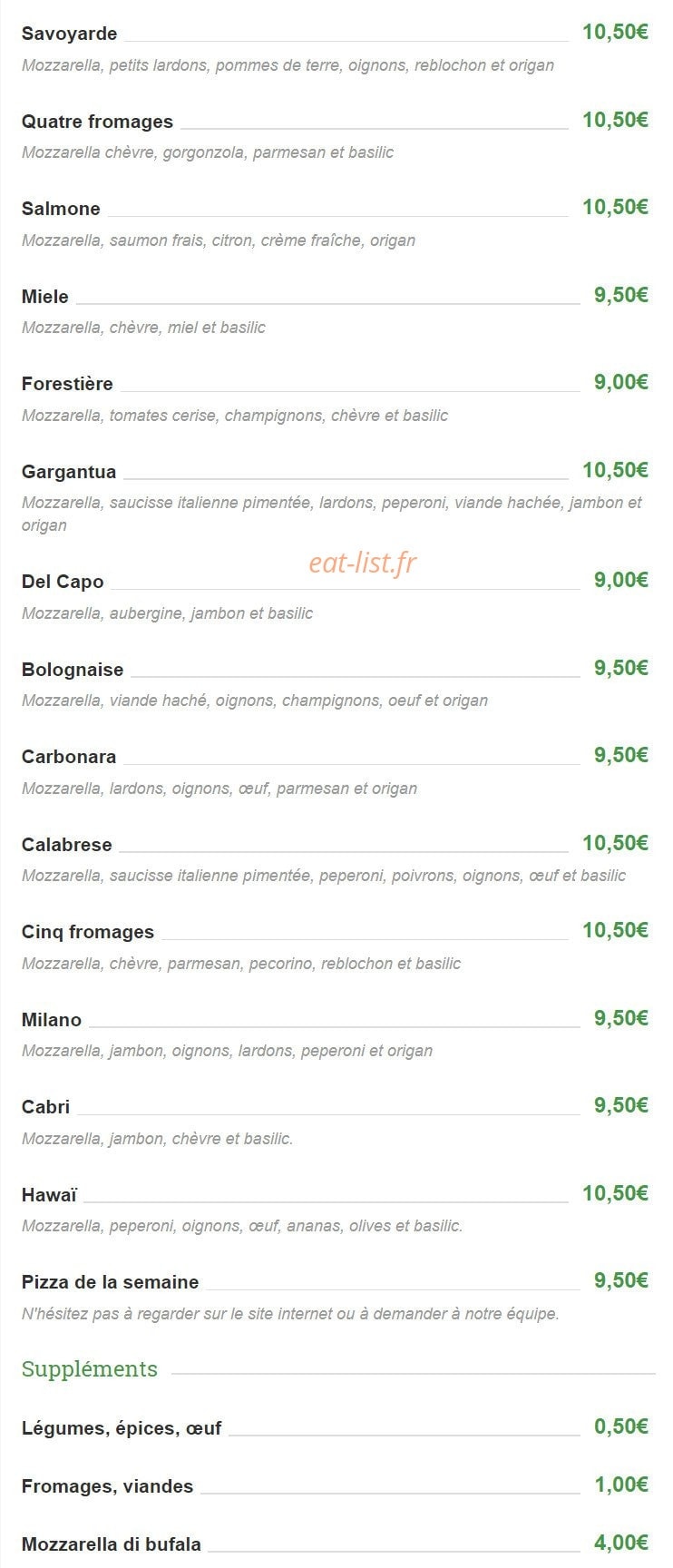 Au Feu de Bois — carte page 11