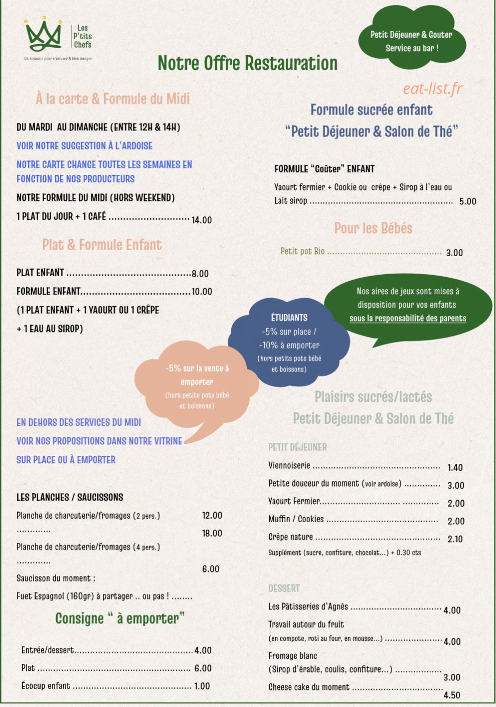 Les P'tits Chefs — carte page 1