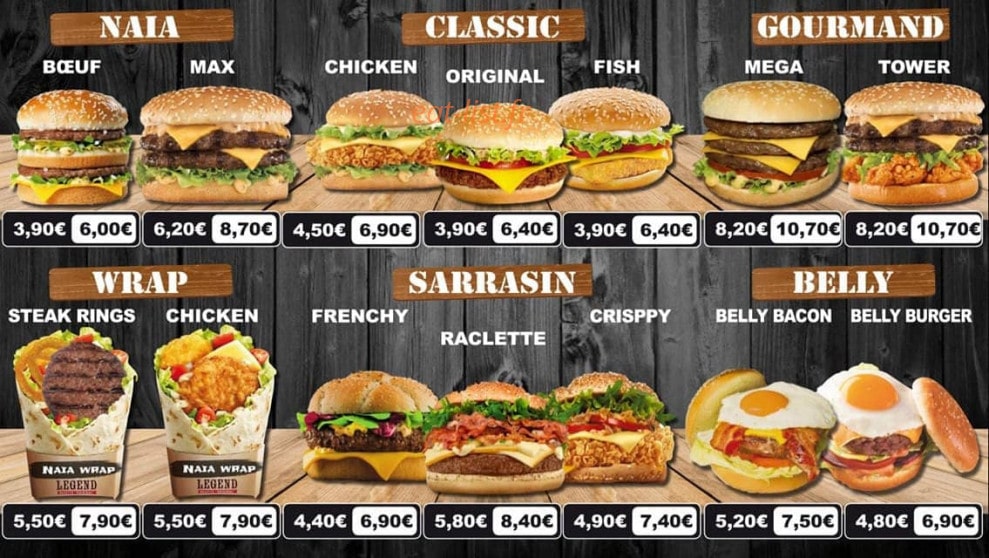 Naia Tacos Burger — carte page 1