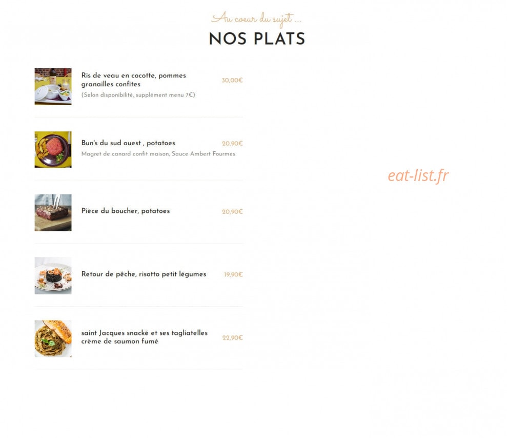 Carte et menu de Auberge des Vieilles Poutres à Fournes en Weppes — Les plats