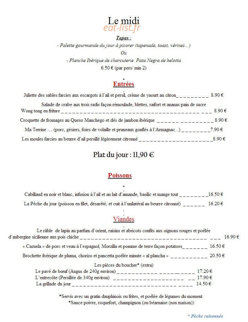 L'Art des Mets — carte page 1