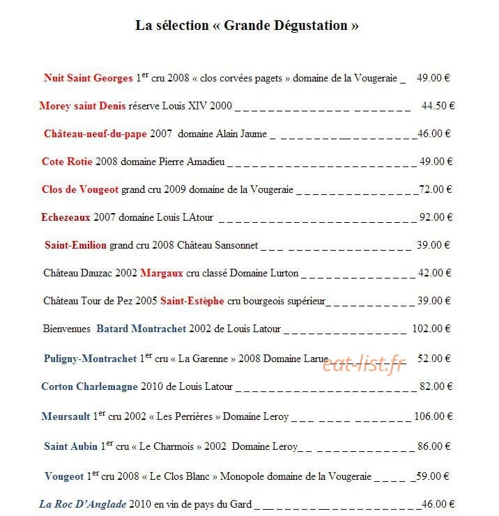 L'Art des Mets — carte page 12