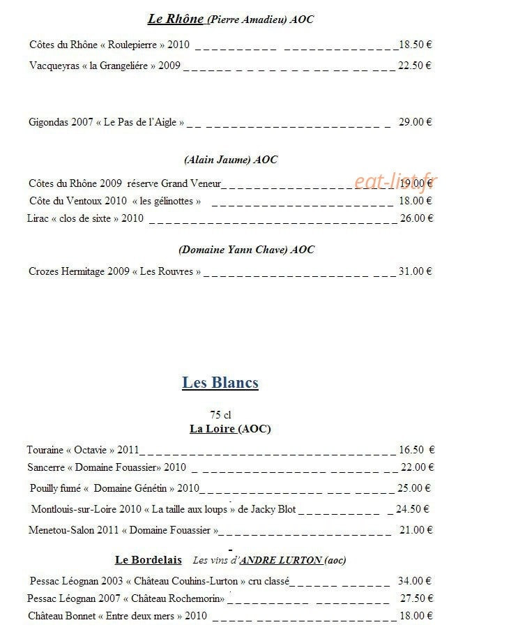 L'Art des Mets — carte page 9