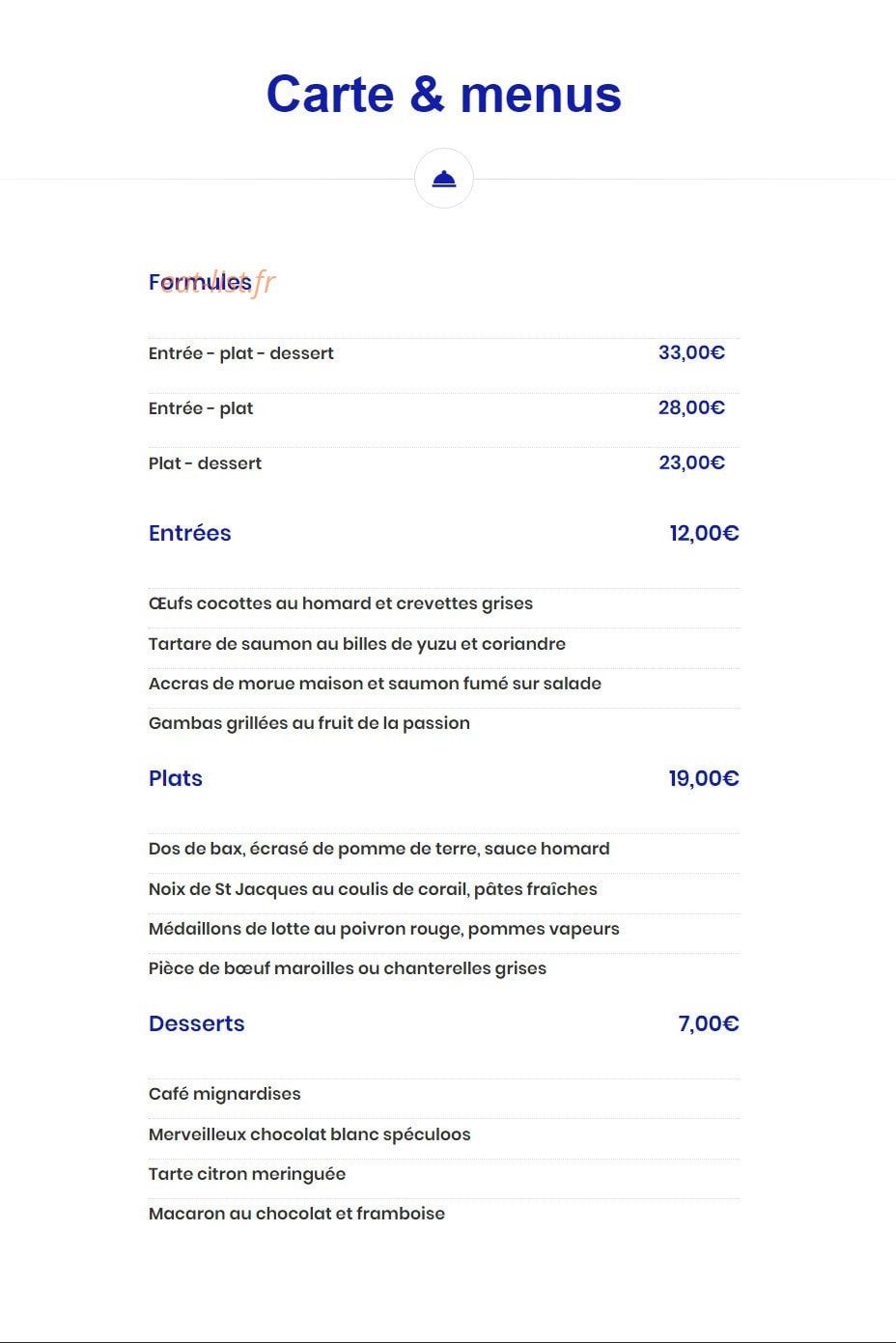 Carte et menu de L’Écaille à Fournes en Weppes — Les formules et entrées, plats,....