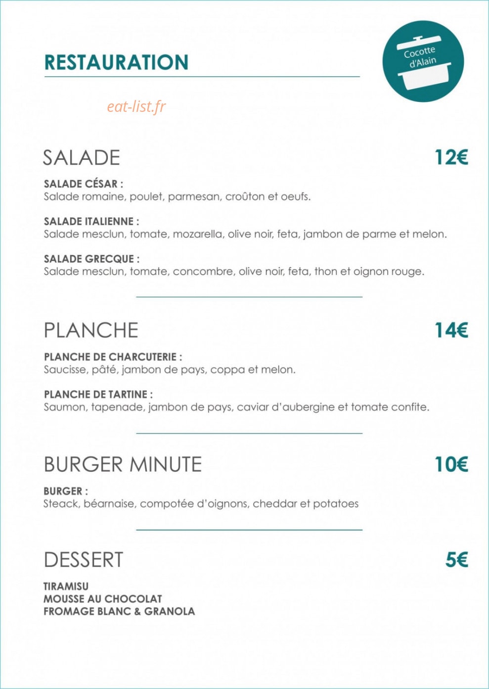 La Cocotte d'Alain — carte page 1