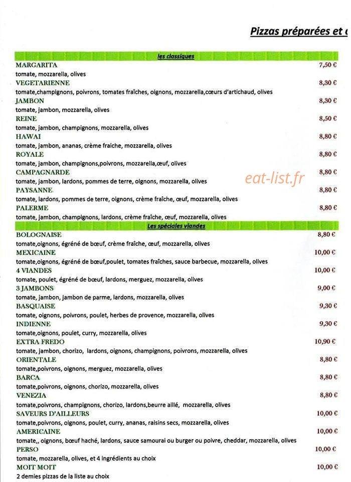 Pizza Fredo — carte page 2