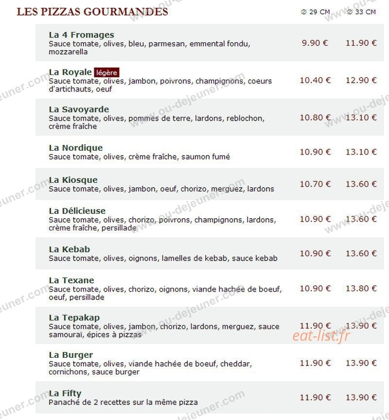 Le Kiosque à Pizzas — carte page 2